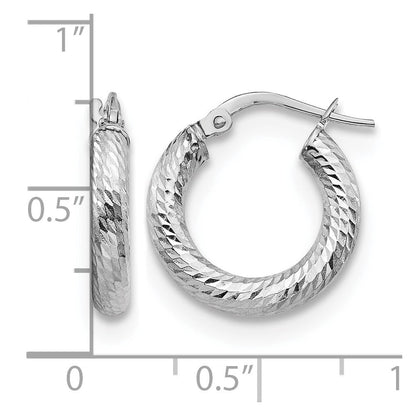 14K Gelb & Rhodium 3x10 mit Weiß Beschichtung Diamantiert Rund Creolen