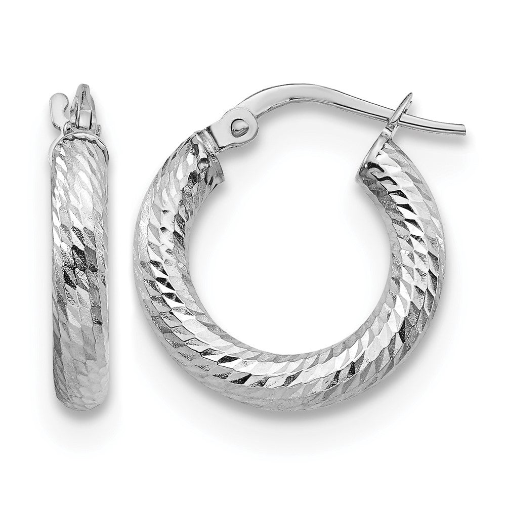 14K Gelb & Rhodium 3x10 mit Weiß Beschichtung Diamantiert Rund Creolen