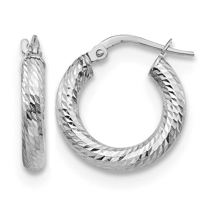 14K Gelb & Rhodium 3x10 mit Weiß Beschichtung Diamantiert Rund Creolen
