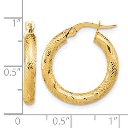 14K Gelbgold 3x15 Diamantiert Rund Creolen
