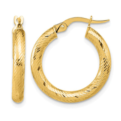14K Gelbgold 3x15 Diamantiert Rund Creolen