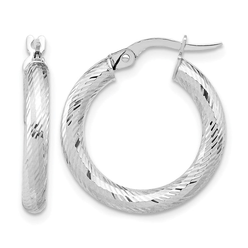 14K Gelb & Rhodium 3x15 mit Weiß Beschichtung Diamantiert Rund Creolen