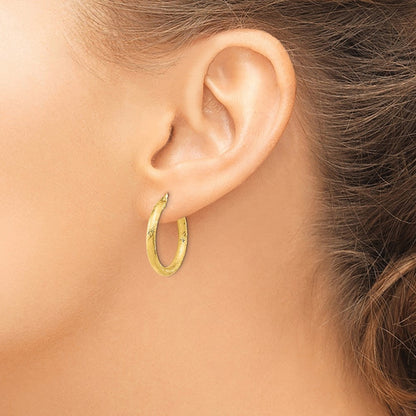 14K Gelbgold 3x20 Diamantiert Rund Creolen