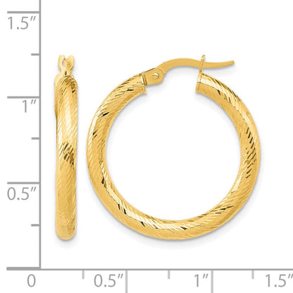 14K Gelbgold 3x20 Diamantiert Rund Creolen