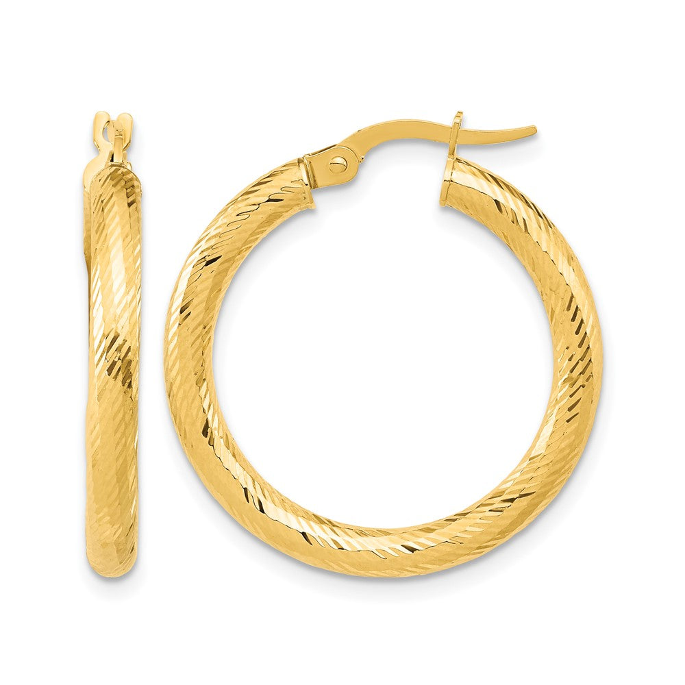 14K Gelbgold 3x20 Diamantiert Rund Creolen