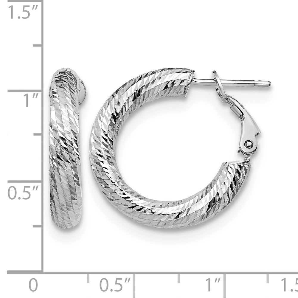 14K Weißgold 4x15 Diamantiert Rund Omega Rückseite Creolen