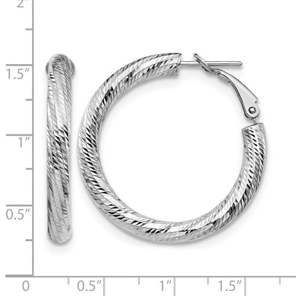 14K Weißgold 4x25 Diamantiert Rund Omega Rückseite Creolen