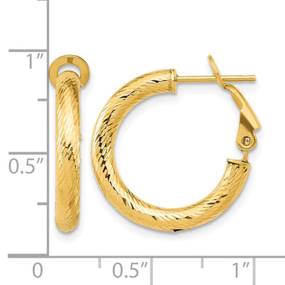 14K Gelbgold 3x15 Diamantiert Rund Omega Rückseite Creolen