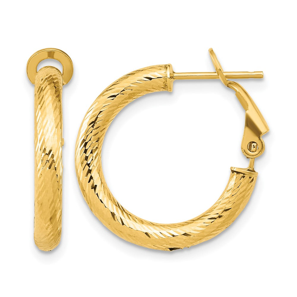 14K Gelbgold 3x15 Diamantiert Rund Omega Rückseite Creolen