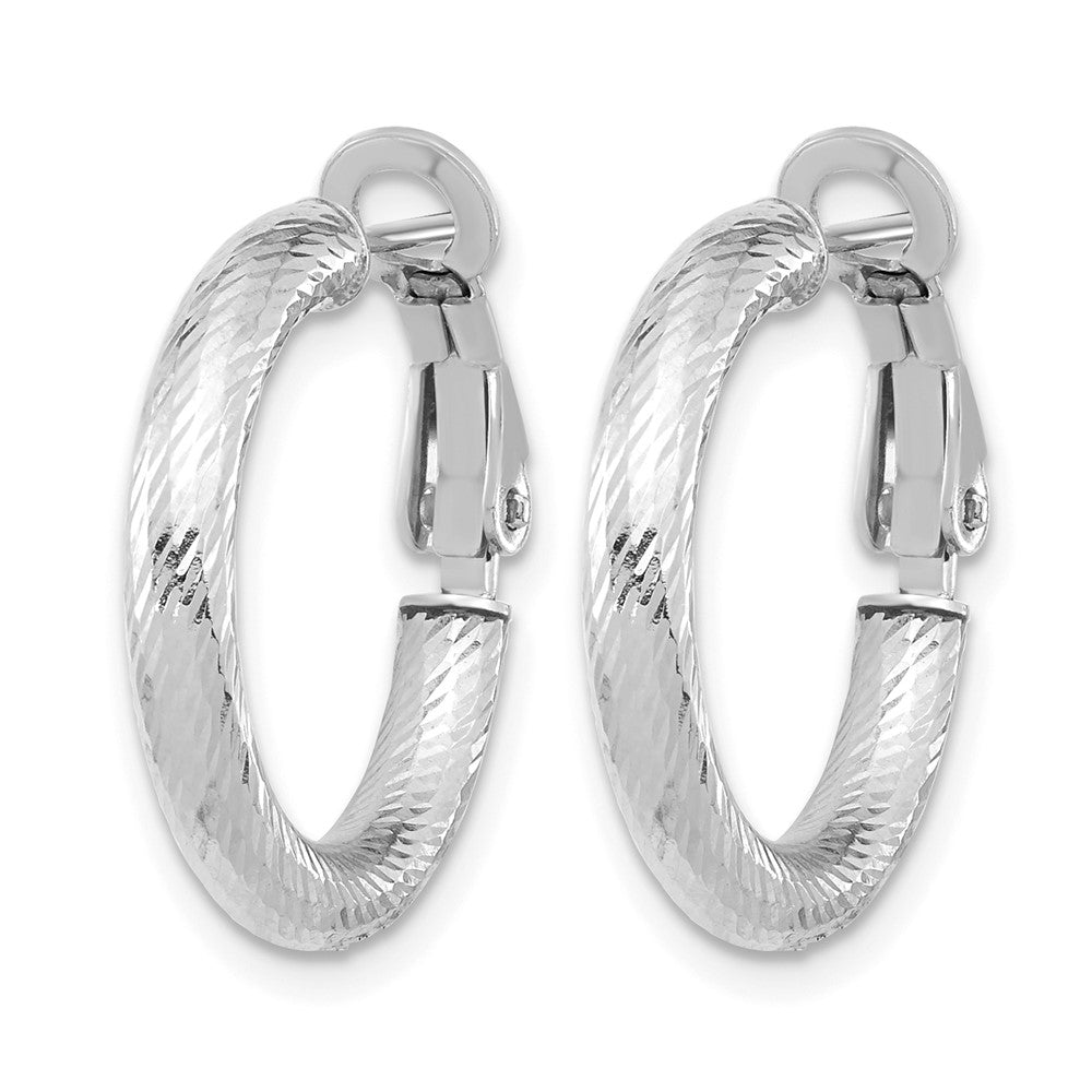 14K Gelb & Rhodium 3x15 mit Weiß Rhod Beschichtung Diamantiert Rund Omega Rückseite Creolen