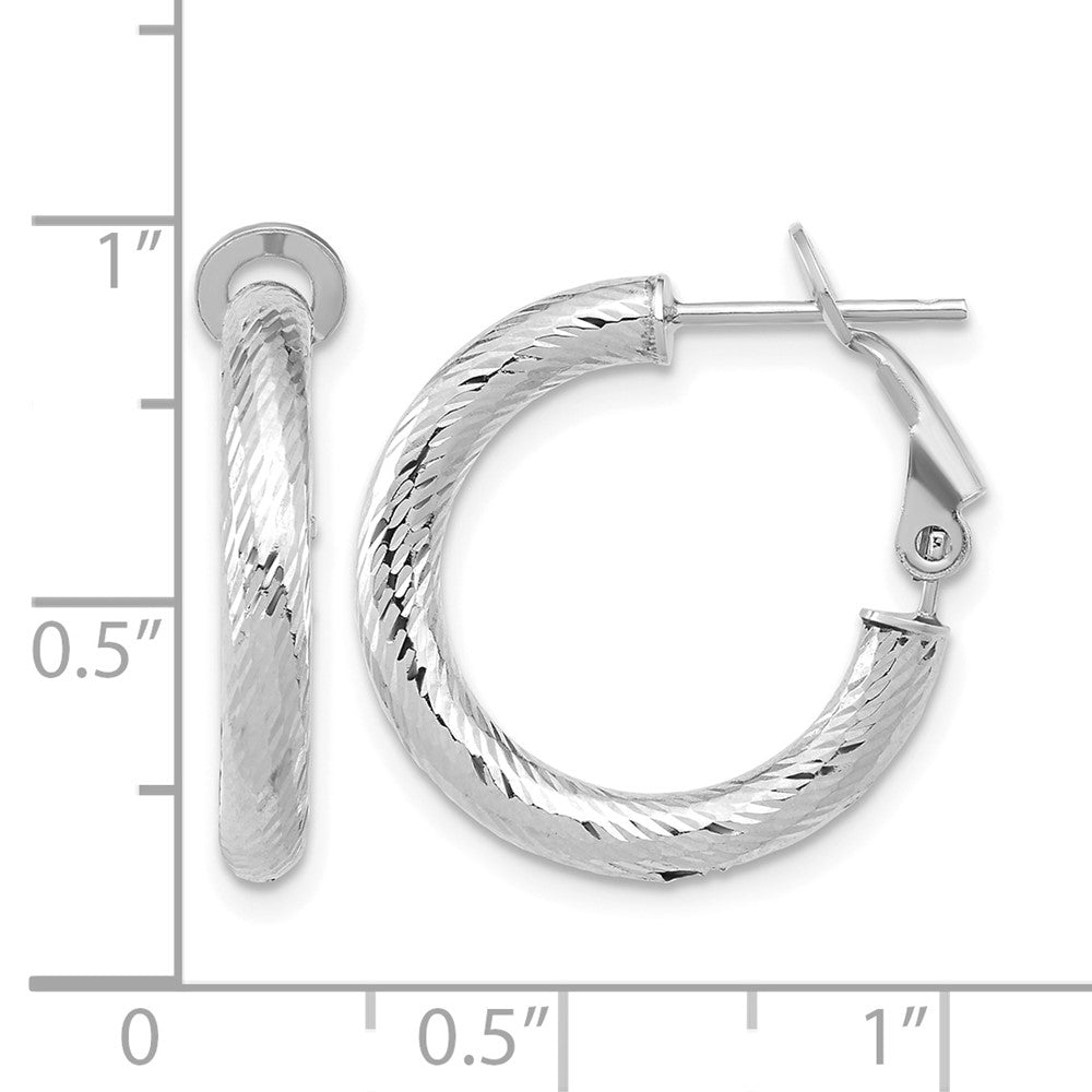 14K Gelb & Rhodium 3x15 mit Weiß Rhod Beschichtung Diamantiert Rund Omega Rückseite Creolen