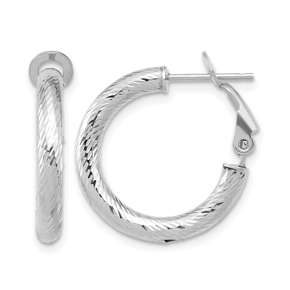 14K Gelb & Rhodium 3x15 mit Weiß Rhod Beschichtung Diamantiert Rund Omega Rückseite Creolen