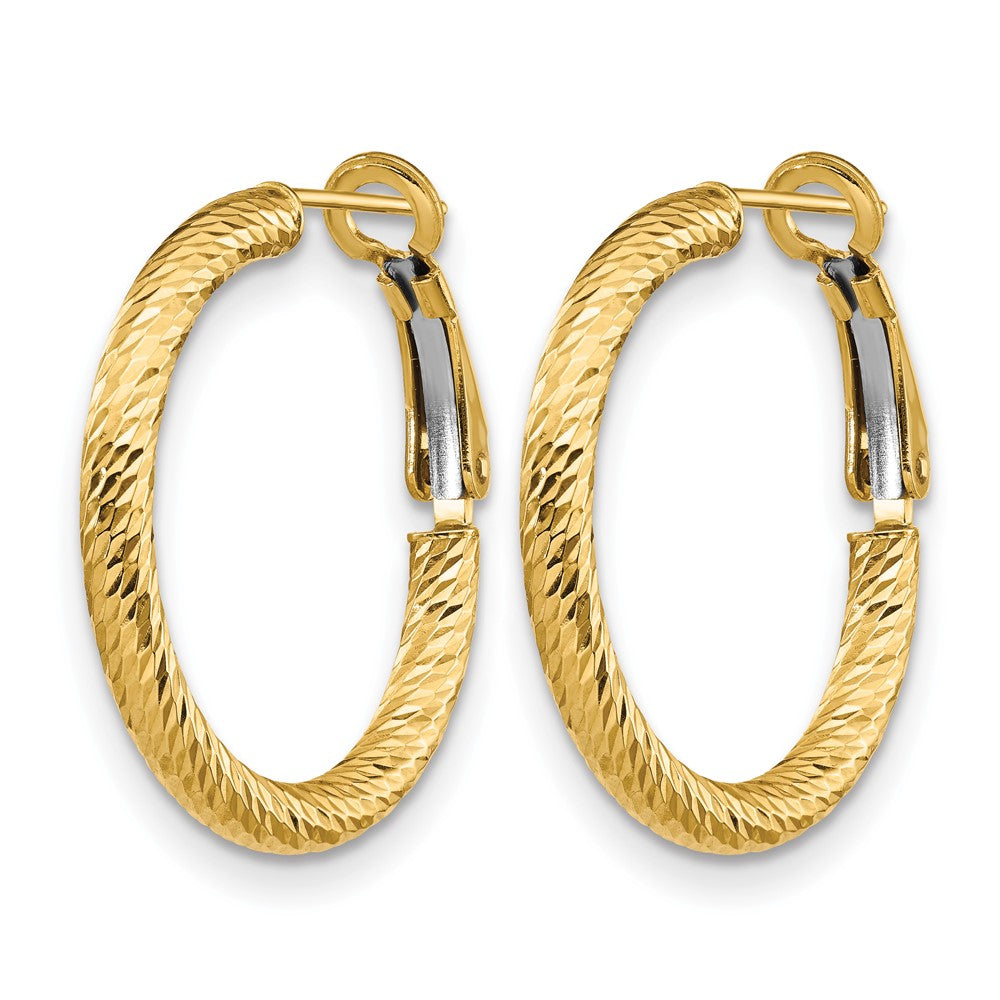 14K Gelbgold 3x20 Diamantiert Rund Omega Rückseite Creolen