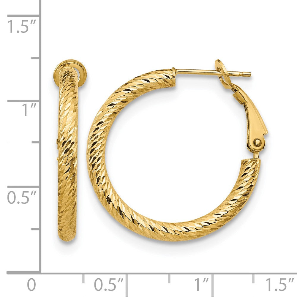 14K Gelbgold 3x20 Diamantiert Rund Omega Rückseite Creolen
