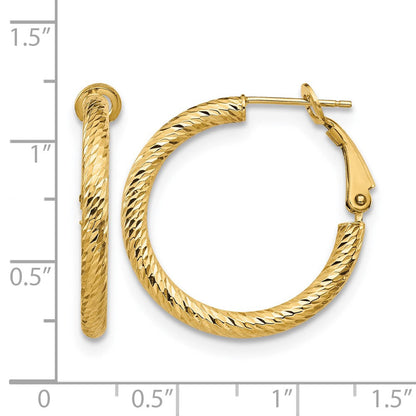 14K Gelbgold 3x20 Diamantiert Rund Omega Rückseite Creolen