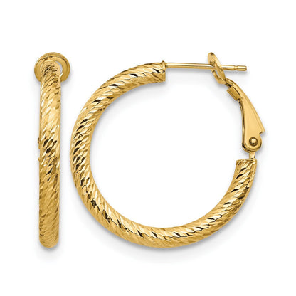 14K Gelbgold 3x20 Diamantiert Rund Omega Rückseite Creolen
