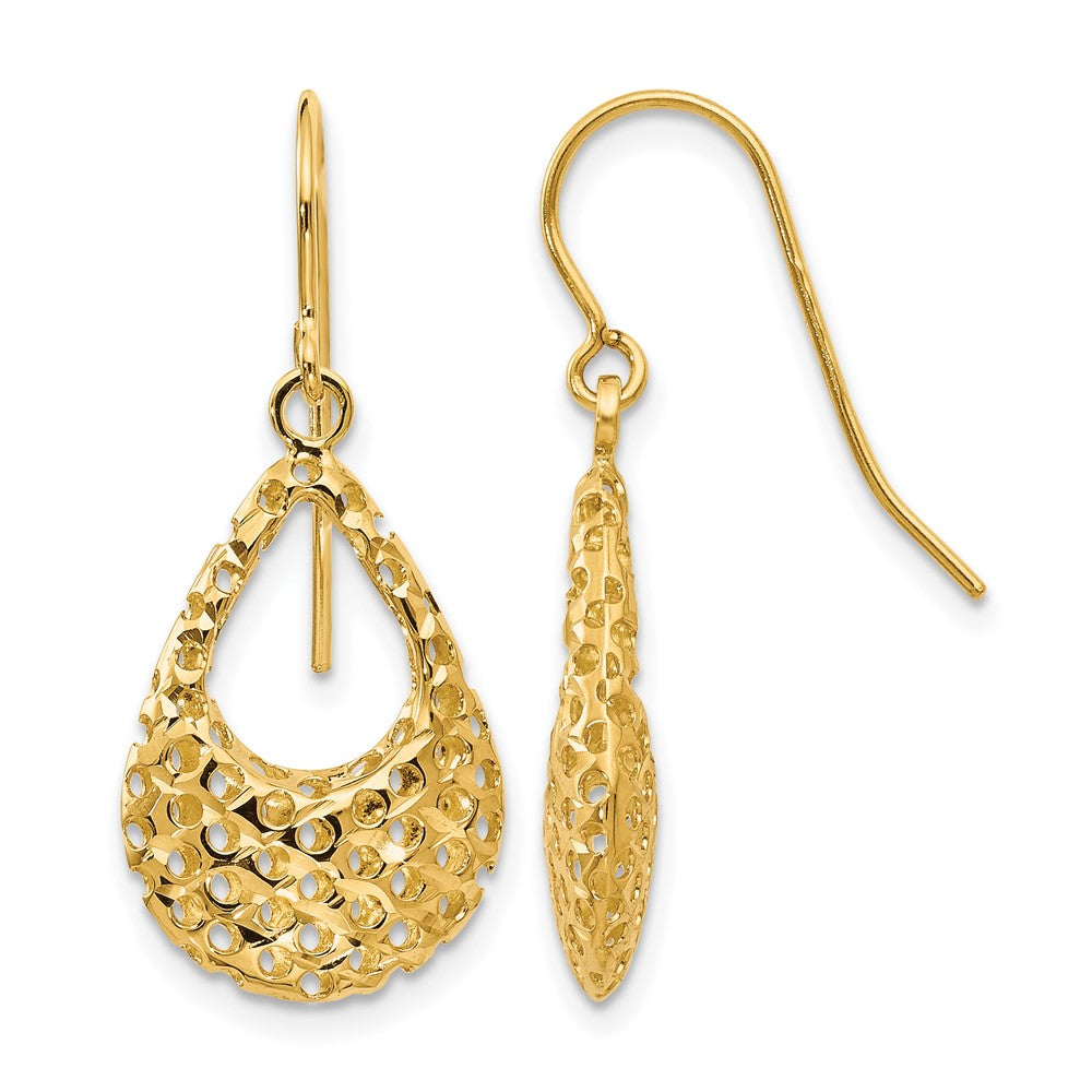14K Gelbgold Diamantiert Hirte Haken Ohrringe