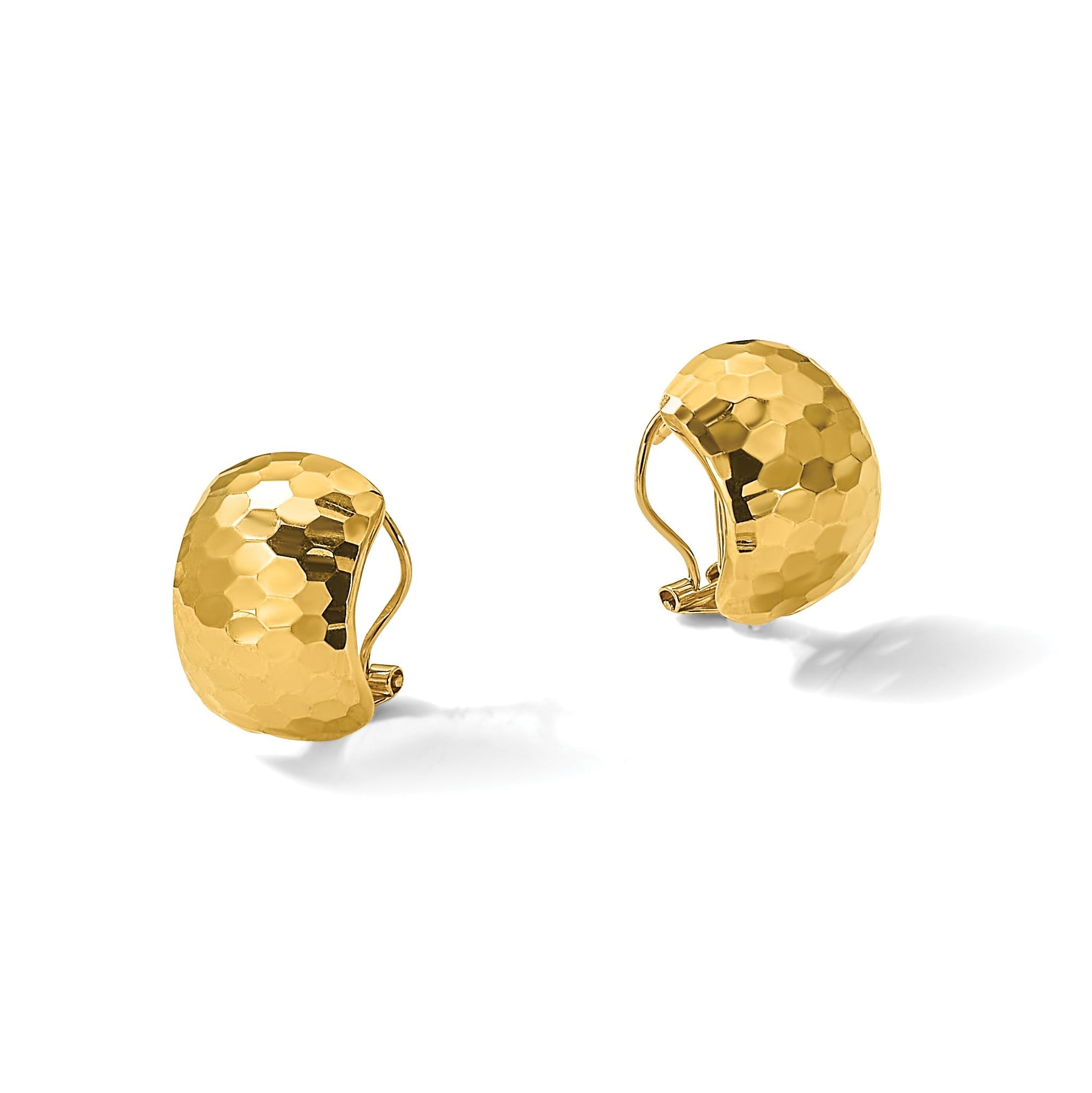 14K Gelbgold Poliert Gehämmert Omega Rückseite Ohrringe