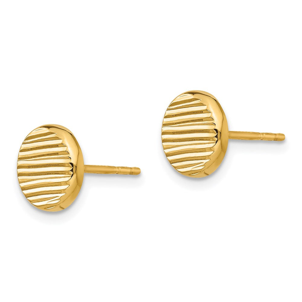 14K Gelbgold Poliert und Strukturiert Plättchen Ohrstecker