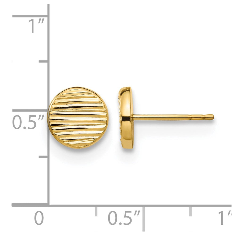 14K Gelbgold Poliert und Strukturiert Plättchen Ohrstecker