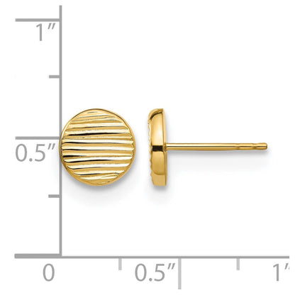 14K Gelbgold Poliert und Strukturiert Plättchen Ohrstecker