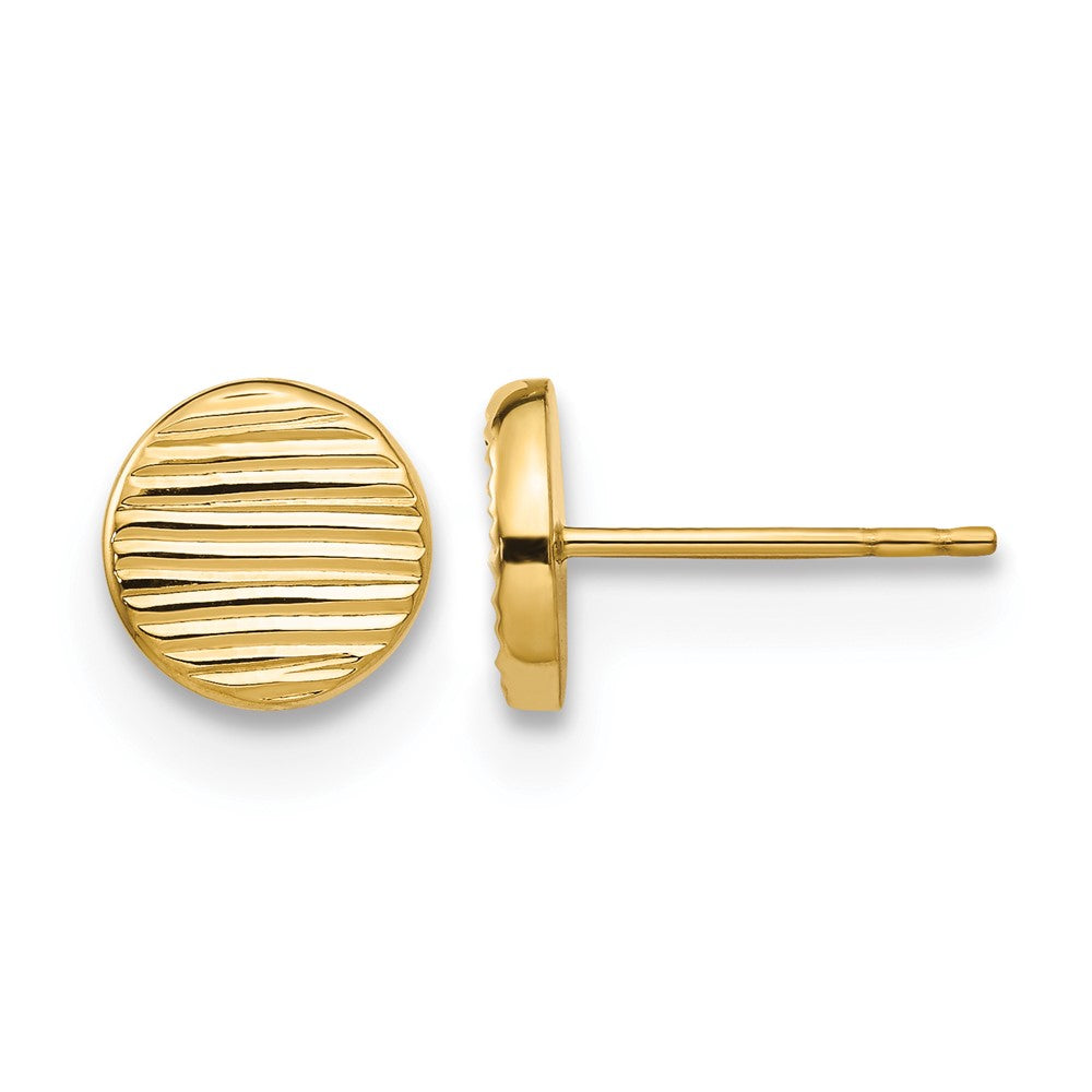 14K Gelbgold Poliert und Strukturiert Plättchen Ohrstecker
