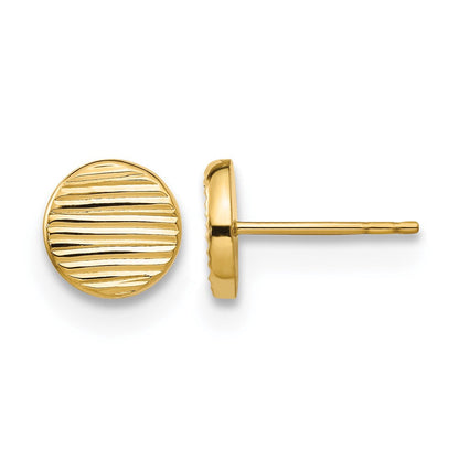 14K Gelbgold Poliert und Strukturiert Plättchen Ohrstecker