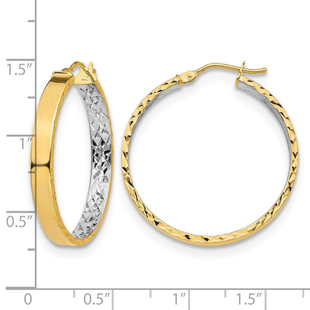 14K Gelb & Rhodium mit Weiß Poliert und Diamantiert Creolen