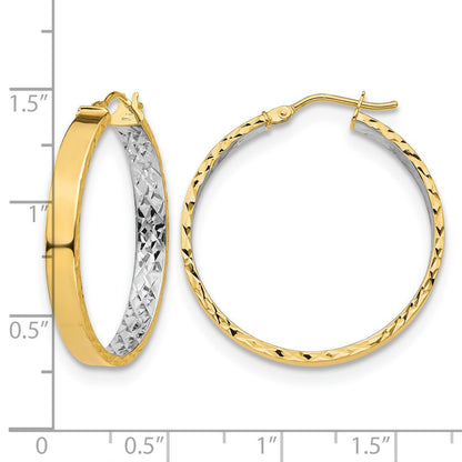 14K Gelb & Rhodium mit Weiß Poliert und Diamantiert Creolen