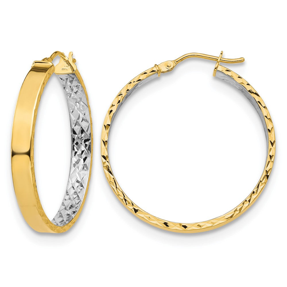 14K Gelb & Rhodium mit Weiß Poliert und Diamantiert Creolen