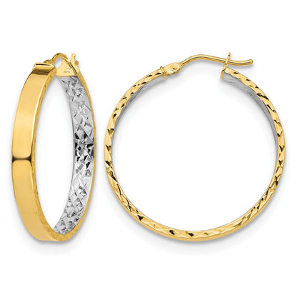 14K Gelb & Rhodium mit Weiß Poliert und Diamantiert Creolen