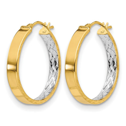 14K Gelb & Rhodium mit Weiß Poliert und Diamantiert Creolen