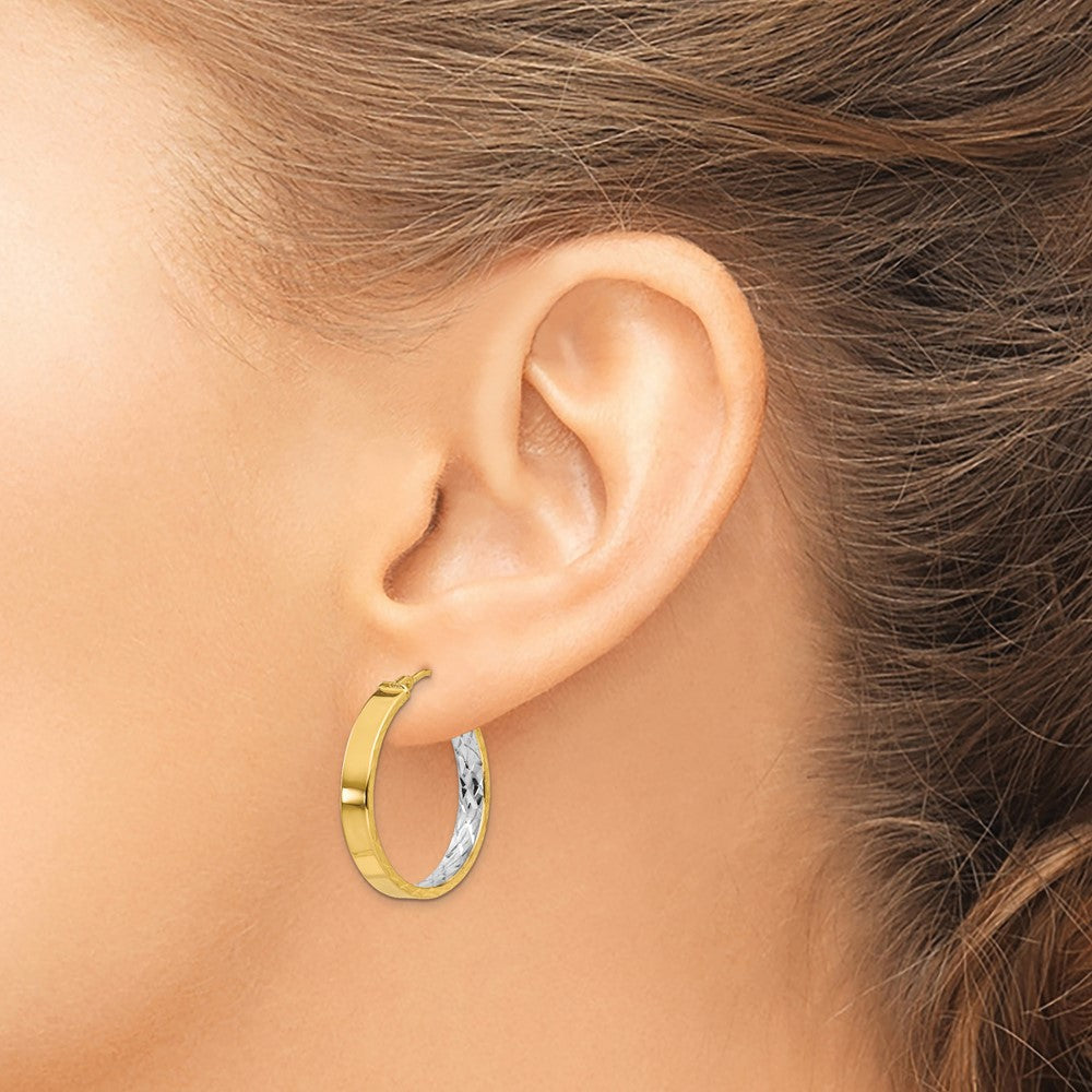 14K Gelb & Rhodium mit Weiß Poliert und Diamantiert Creolen