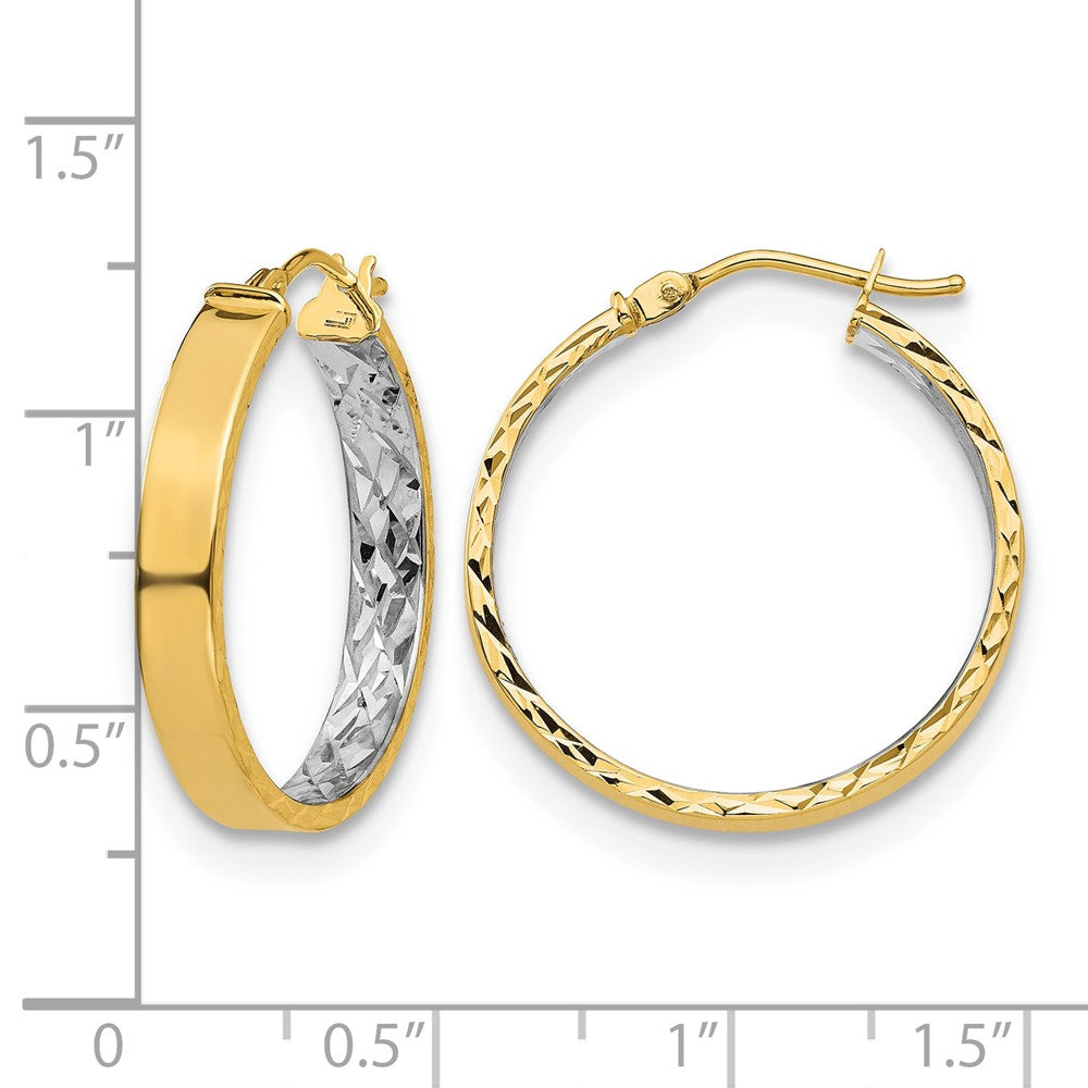 14K Gelb & Rhodium mit Weiß Poliert und Diamantiert Creolen
