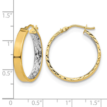 14K Gelb & Rhodium mit Weiß Poliert und Diamantiert Creolen