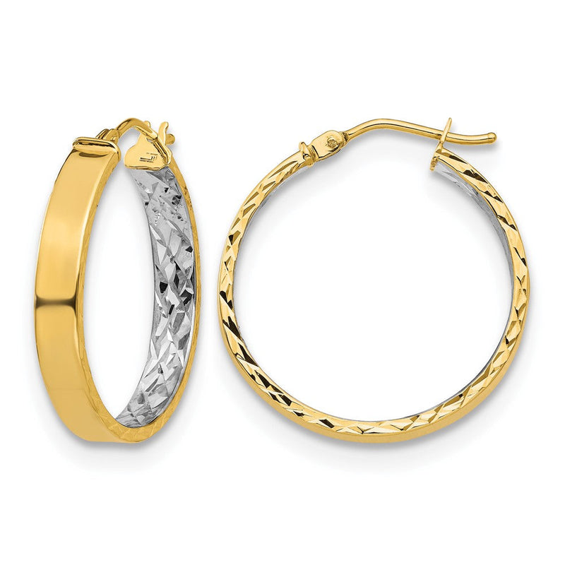 14K Gelb & Rhodium mit Weiß Poliert und Diamantiert Creolen