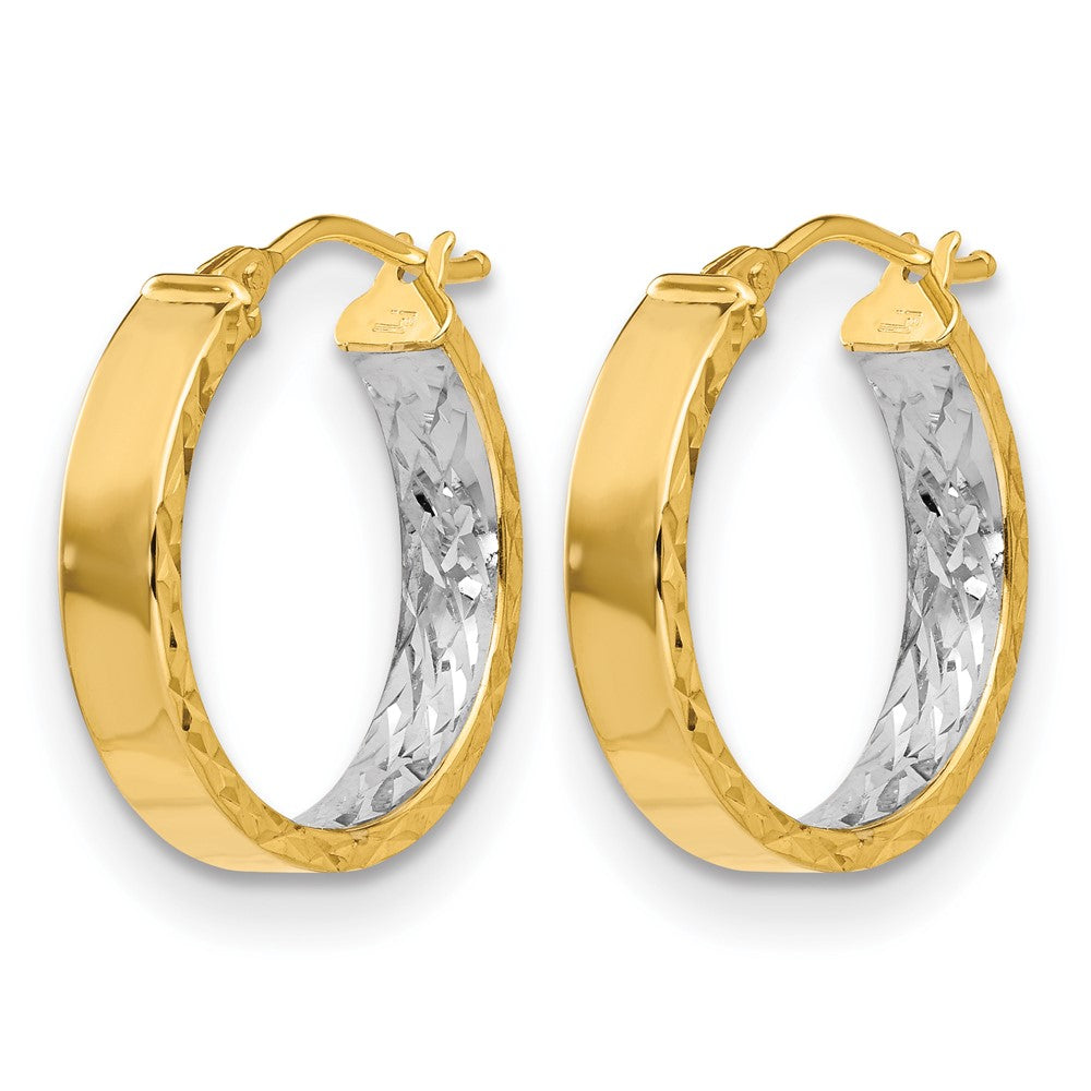 14K Gelb & Rhodium mit Weiß Poliert und Diamantiert Creolen