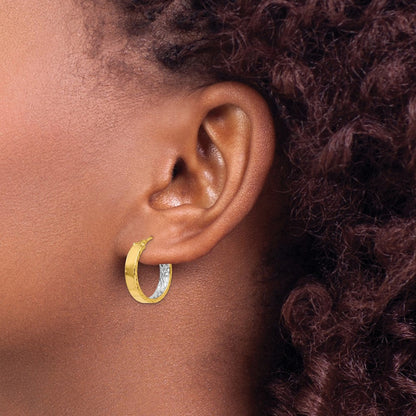 14K Gelb & Rhodium mit Weiß Poliert und Diamantiert Creolen