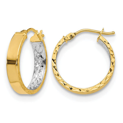14K Gelb & Rhodium mit Weiß Poliert und Diamantiert Creolen