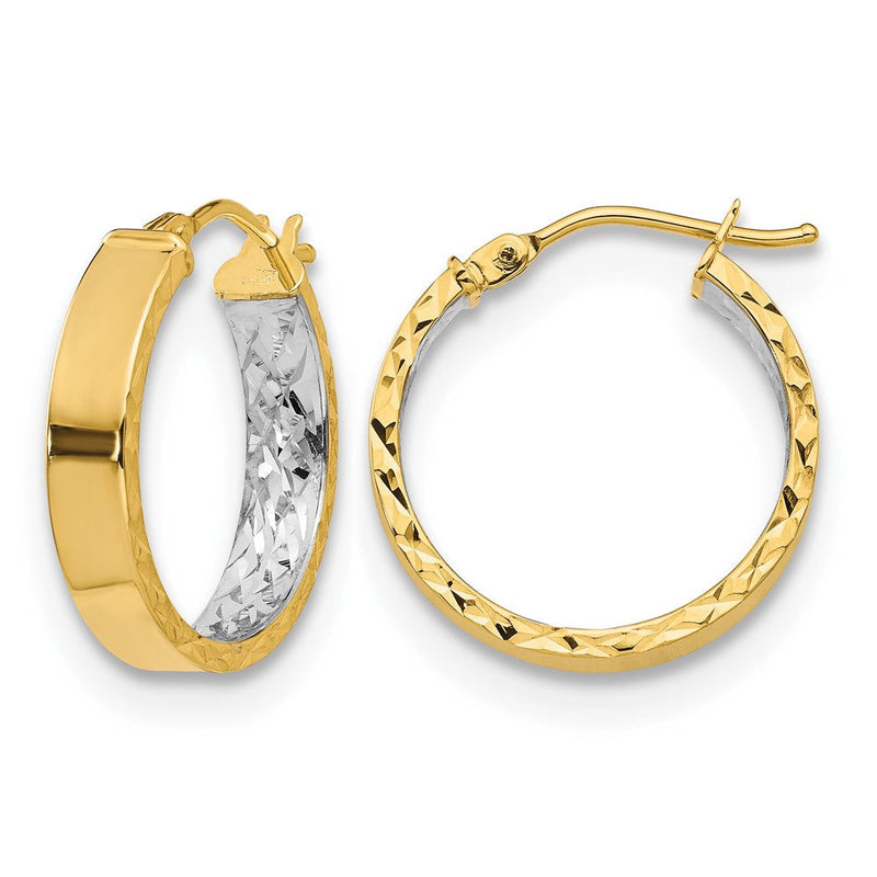 14K Gelb & Rhodium mit Weiß Poliert und Diamantiert Creolen