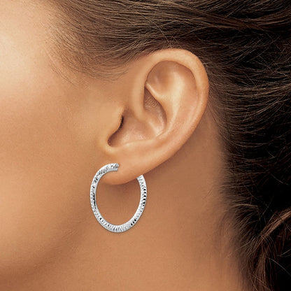 14K Weißgold Poliert & Diamantiert Flexibel Stecker Creolen
