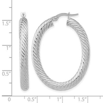 14K Weißgold Poliert Gedreht Oval Creolen