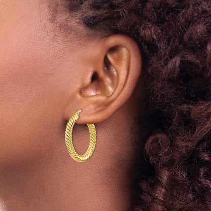 14K Gelbgold Poliert Gedreht Creolen