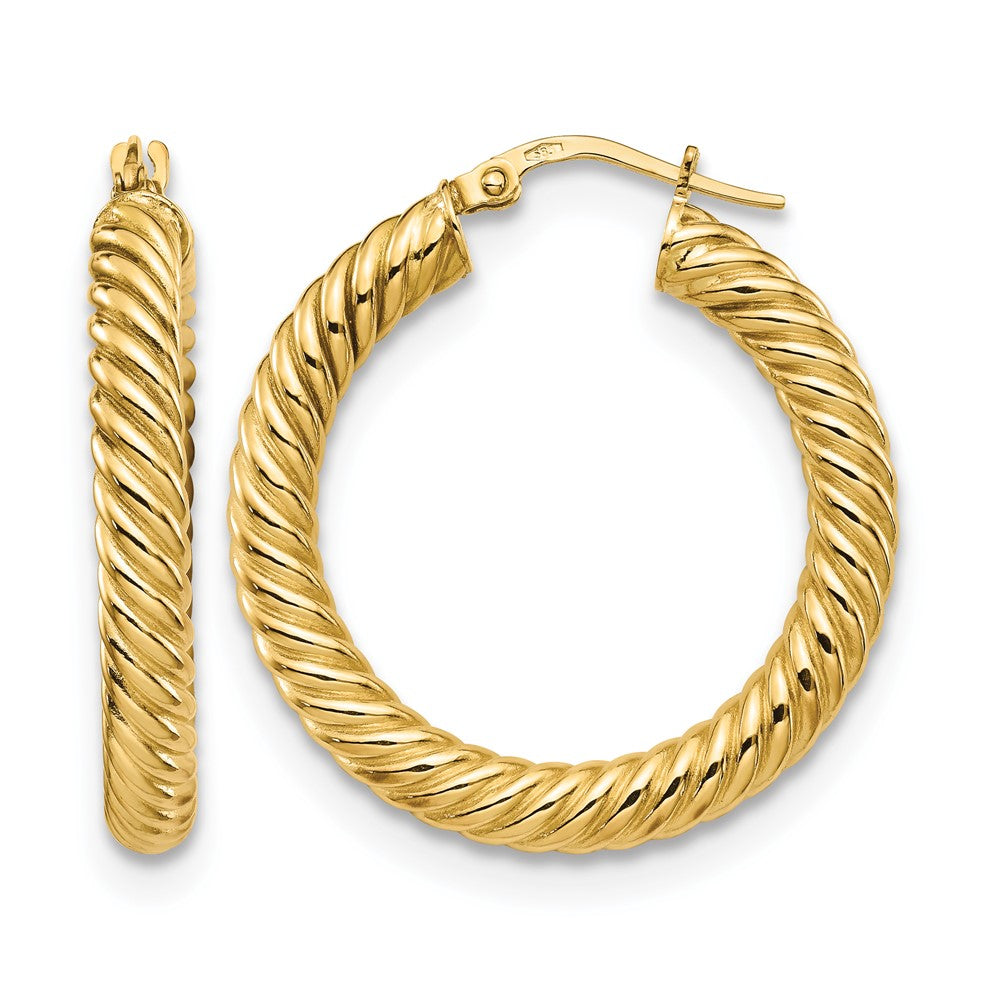 14K Gelbgold Poliert Gedreht Creolen