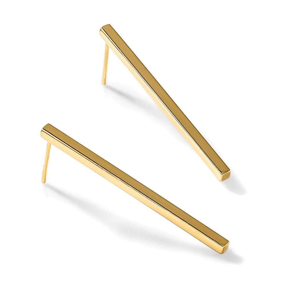 14K Gelbgold Poliert Stecker Hängend Stab Ohrringe