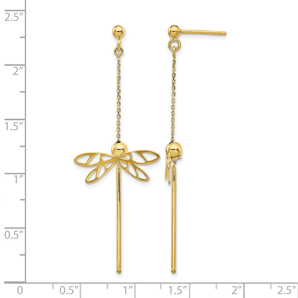 14K Gelbgold Poliert Libelle Stecker Ohrhänger