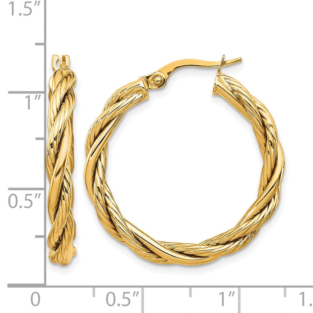 14K Gelbgold Poliert Gedreht Creolen