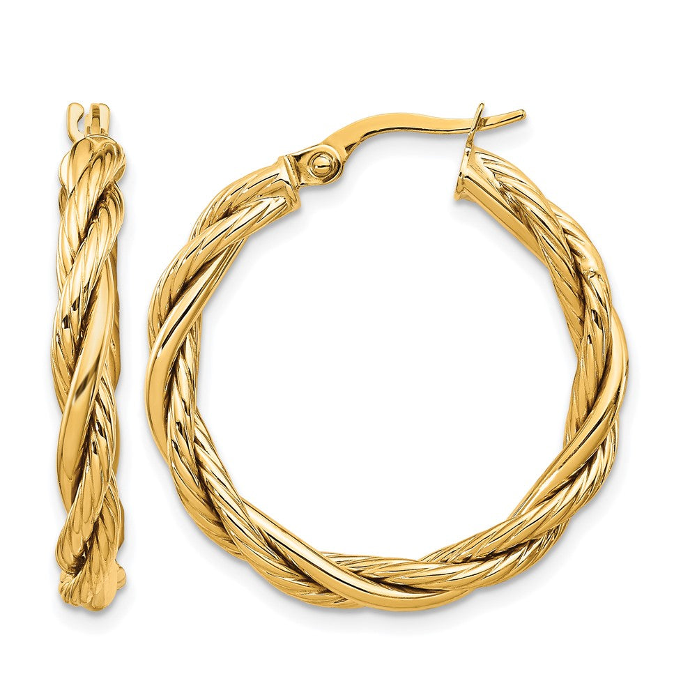 14K Gelbgold Poliert Gedreht Creolen