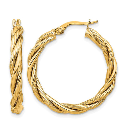 14K Gelbgold Poliert Gedreht Creolen
