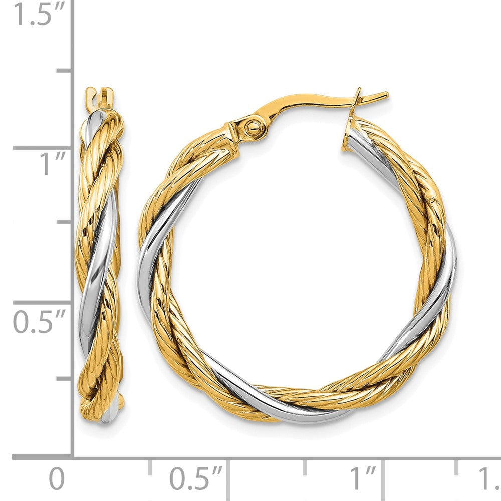 14K Gelb & Rhodium Weiß Poliert Gedreht Creolen